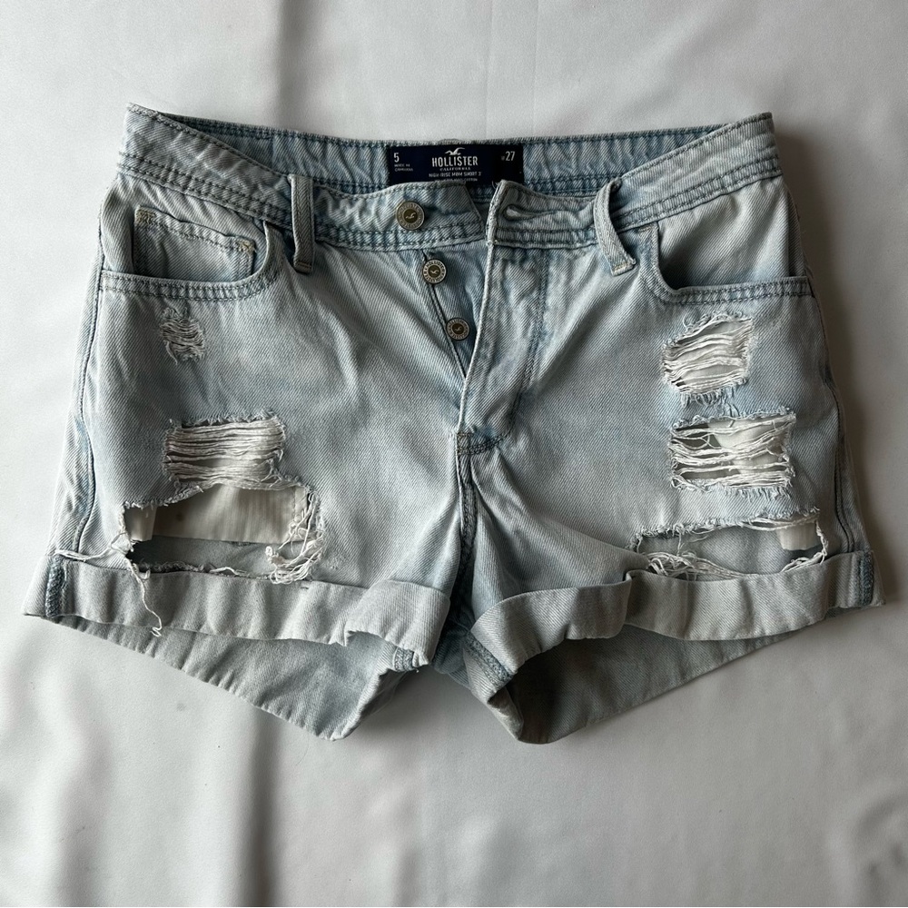 Hollister Women's Light Blue Distressed Denim Shorts